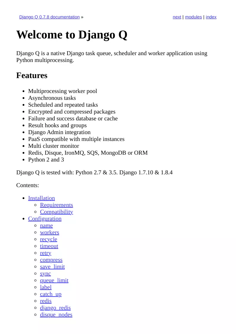 Django Q Documentation
Release 0.7.9 第2页